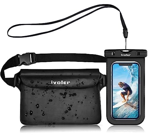 ivoler wasserdichte Tasche Beutel Bauchtasche Schutzhülle mit wasserdichte Handyhülle, Universal Strand-Tasche mit Handytasche Wasserdicht für Wassersport, Strand, Schwimmen, Bootfahren (schwarz)