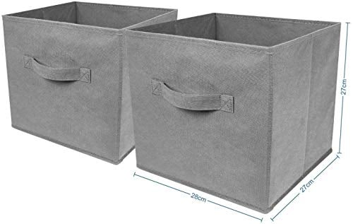 Greenfields Pack of 2 Large Foldable Square Canvas Cube Storage Box Collapsible Fabric Cubes Kids Bedroom Office