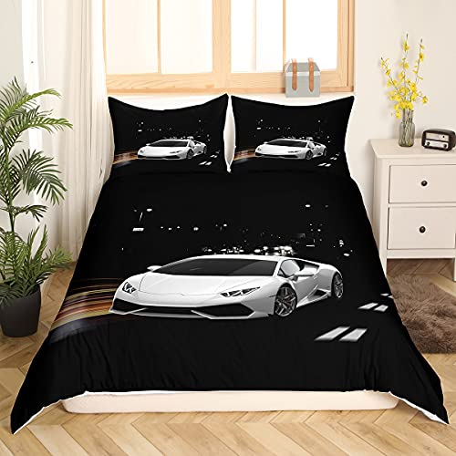 Rennwagen Rennauto 3D Print Betten Set Racing Car Bettwäsche Set Microfaser Himmlische Qualität Luxus Modern Bettbezug mit 1 Kissenbezug 2 teilig 135x200 cm + 80x80 cm Jungen Kinder
