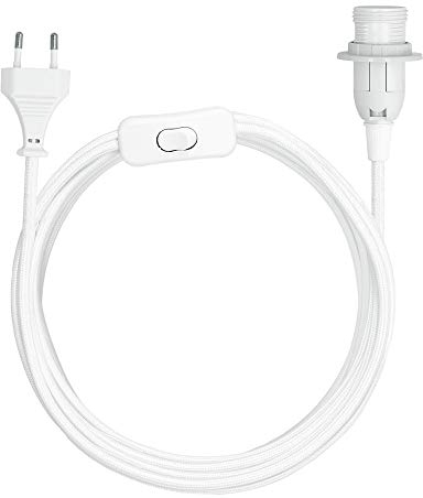 kwmobile E14 Lampenfassung mit Schalter - 5m Textilkabel - E 14 Fassung Netzkabel mit Schraubring Schalter - Lampenaufhängung Lampenkabel Weiß