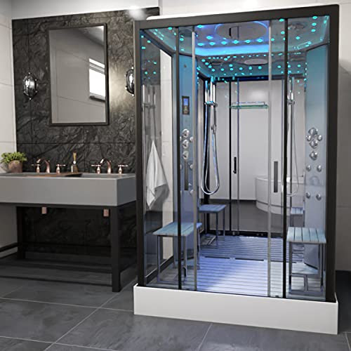 Insignia Platinum Twin Steam Shower Cabin Enclosure Rectangle 1400 x 900mm Black