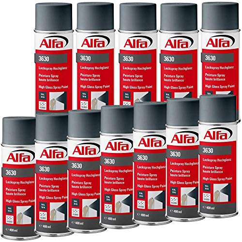 Alfa Sprühlack für innen und außen - Lackieren und Dekorieren, hohe Deckkraft Farbspray, Sprühdose, Made in Germany (24 x 400 ml Hochglanz, RAL 7016 Anthrazit)