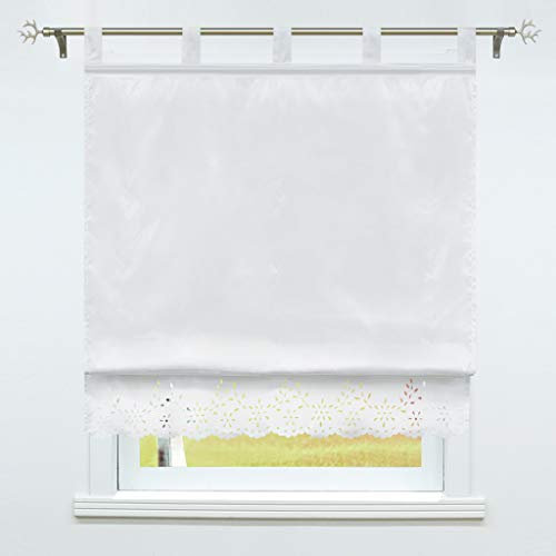 SCHOAL Raffrollo mit Schlaufen Raffgardine Modern Schlaufenrollo Gardinen Bändchenrollo Halbtransparent 1 Stück BxH 120x150cm Weiß