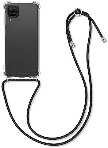 kwmobile Necklace Case kompatibel mit Samsung Galaxy A12 Hülle - Silikon Cover mit Handykette - Band Handyhülle Schwarz Transparent