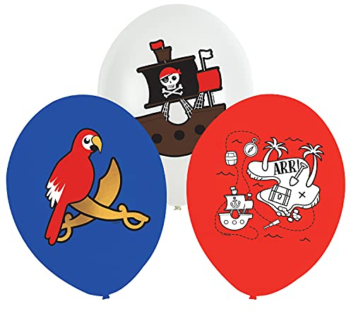 Amscan 9909926 - Latexballons Pirat, 6 Stück, Größe circa 27,5 cm, Luftballons mit Motiven, Dekoration, Kinder-Geburtstag, Karneval, Motto-Party