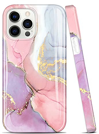 JIAXIUFEN Compatible with iPhone 13 Pro Case Gold Sparkle Glitter Marble Slim Shockproof TPU Soft Rubber Silicone Cover Phone Case for iPhone 13 Pro 6.1 inch 2021 Pink Purple