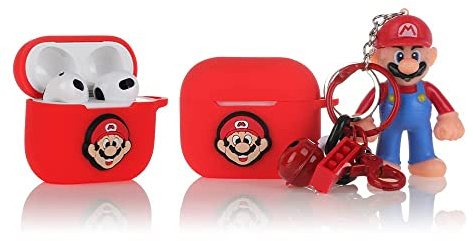 Derhom Airpods 3 Silicone Case Funny Cute Fashion Soft Cartoon Cover Skin Compatible for Apple Airpods 3 [Serie Cartone Animato con Bambola] (Mairo)