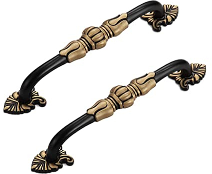 CcHhyyt 2 Stück Vintage Messing Schrankgriffe Blumenmuster Antik Möbelgriff Metall Schwarz Gold Möbelknöpfe Schubladengriff Türgriff Griffe für Küchenschrank,Schublade,Schrank (128mm, Schwarz)