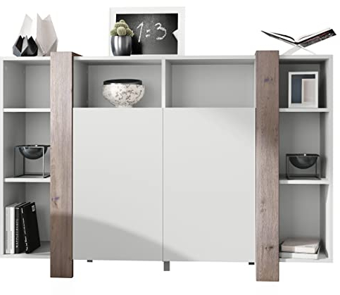 Vladon Highboard Ida, Made in Germany, Anrichte mit 12 Fächern, Korpus in Weiß matt, Blenden in Eiche Nordic (149 x 101 x 34 cm) | Große Farbauswahl