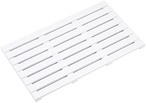 Vencier Bamboo Duckboard Bath Mat | Anti Slip Mat - New Slatted Design | Spa, Bath, Shower Bathroom Decor | (White)