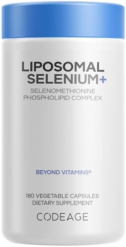 Codeage Selenium 200 mcg Supplement, 6-Month Supply, Immune Support, Mineral Cofactor Selenomethionine, Phospholipids, Vegan, Liposomal Delivery, 180 Capsules