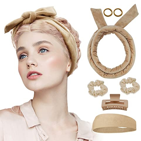 Fitifun Lockenwickler ohne Hitze, 61 extra lange Velours-Lockenwickler für langes Haar (Beige)
