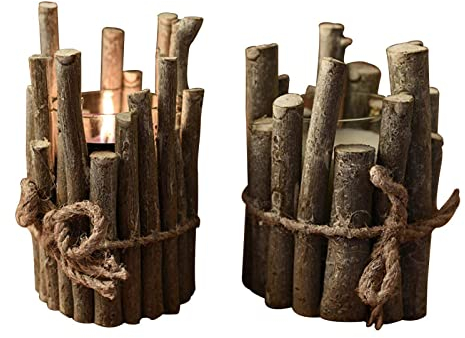 2 StüCke Teelichthalter KerzenstäNder Holz Kerzenhalter Windlicht Treibholz Deko Rustikalen Stil Sukkulenten Blumentopf