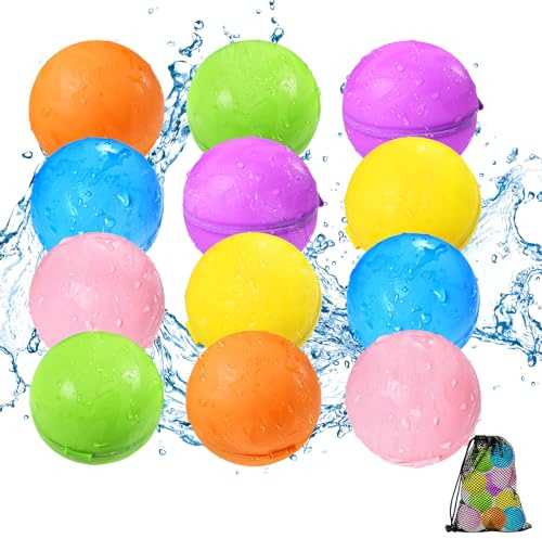 Reusable Water Balloons 12PCS - Summer Water Toys for Pool Beach & Outdoor, Self-Sealing Refillable Water Bombs for Kids Ages 3-14, Magnetic Splash Balls for Kids Fun Games & Activities