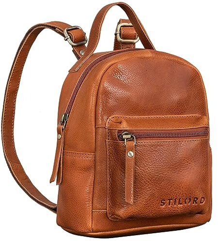 STILORD 'Tiny' Mini Rucksack Damen Leder Rucksack Damen klein Cityrucksack Vintage Daypack Lederrucksack kleiner Damenrucksack Echtleder, Farbe:texas - braun