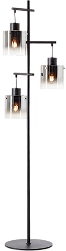 Lightbox 3 flammige Stehlampe - Standleuchte mit Glas Schirmen & Fußschalter - 153 cm Höhe - Ø 46 cm - 3 x E27 Fassung - max. 52 W - aus Metall/Glas - in Schwarz/Rauchfarben