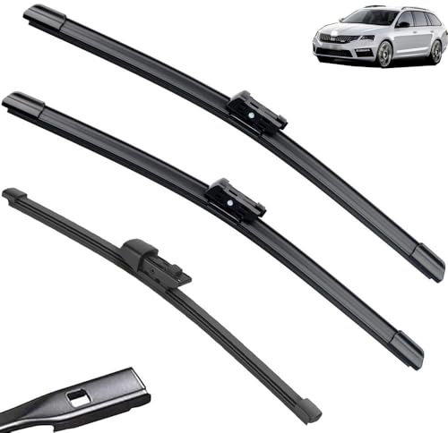 Limpiaparabrisas de coche compatible con SKODA Fabia Combi/Wagon 2015-2017, limpiaparabrisas trasero delantero de coche, limpiaparabrisas de goma suave, parabrisas automático de 24+16+16(3 wipe