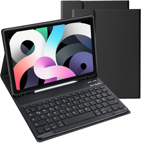 LAMA Bluetooth Tastaturhülle für 11'' ipad Air(2025 M3/2024 M2),11'' iPad Pro 2022 4th/2021 3th/2020 2th/2018 1th, 10,9 '' iPad Air 2022 5th/2020 4th, Kabellose Schützhülle (Deutsche QWERTZ), Schwarz