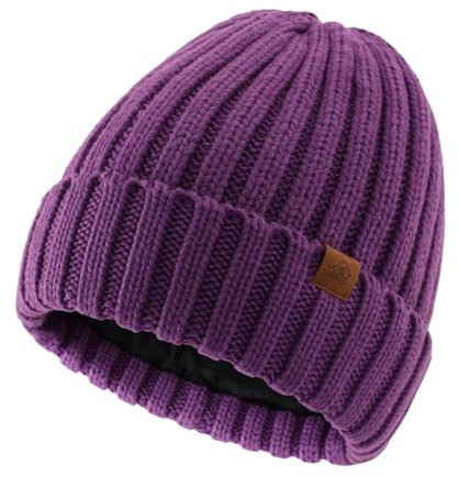 Magracy Herren-Beanie-Mütze, Winter-Thermomütze für Männer und Frauen, Klassische Strickmütze mit Bündchen, Totenkopf-Kappen, Lila