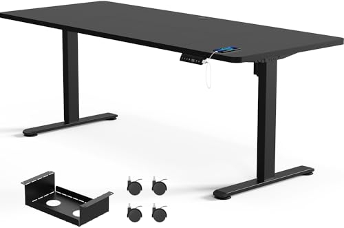 Flamaker Höhenverstellbarer Schreibtisch 200 x 80 cm, Schreibtisch Höhenverstellbar Elektrisch mit Memory Funktion, Computertisch mit Kabelmanagement, Standing Desk, Stehpult, Bürotisch, Schwarz