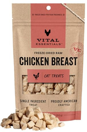 Vital Essentials Freeze Dried Cat Treats | Chicken Breast, Single Ingredient | Premium Quality | Grain Free, Healthy Treats for Cats, 2.1 oz Bag