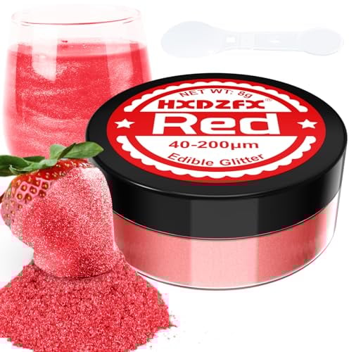 Red Edible Glitter - 100% Edible Glitter for Drinks, Cake Decorations, Chocolates, Muffins, Cocktail, Candy, Cream, etc Red Food Colouring Powder(8g)
