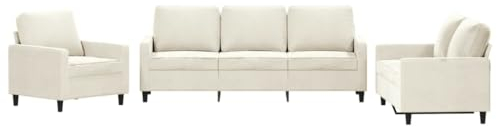 vidaXL Sofagarnitur 3-TLG., Sessel Couch mit Kissen, Sofa Wohnzimmersofa mit Armlehnen, Couchgarnitur Designsofa Sitzmöbel Polstermöbel, Creme Samt