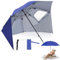 Fiqops Sombrilla de playa 2 en 1 de aluminio para playa, jardín, protección solar UV 50, plegable, multifuncional, con ventana y bolsa de transporte, 210 x 220 cm, color azul