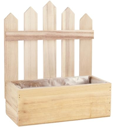Herz & Heim® Pflanzkiste aus Holz mit Deko-Zaun Natur, 23 cm x 27 cm x 10,5 cm (B/H/T), B-Ware