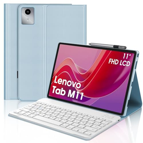 JADEMALL Coque Clavier pour Lenovo Tab M11 2024 11, AZERTY Clavier Bluetooth sans Fil Magnétique pour Lenovo Tablette M11 11 TB-330XU/330FU, Bleu Ciel