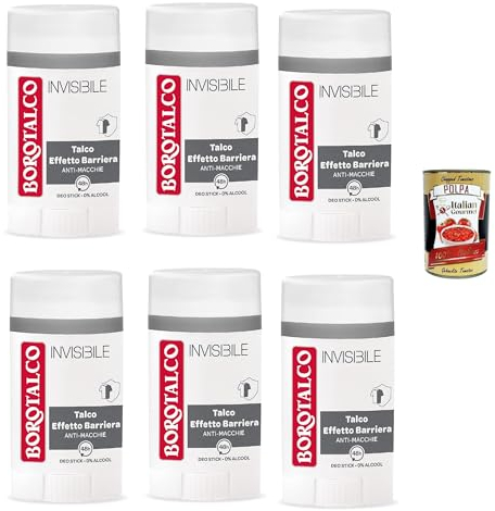 Borotalco, Deodorant Deo Stick Invisibile, ohne Alkohol,mit Talk des Barriereffekts, fängt und überträgt keine Laions, 48 Stunden Wirksamkeit, 6x 40ml + Italian Gourmet polpa 400g