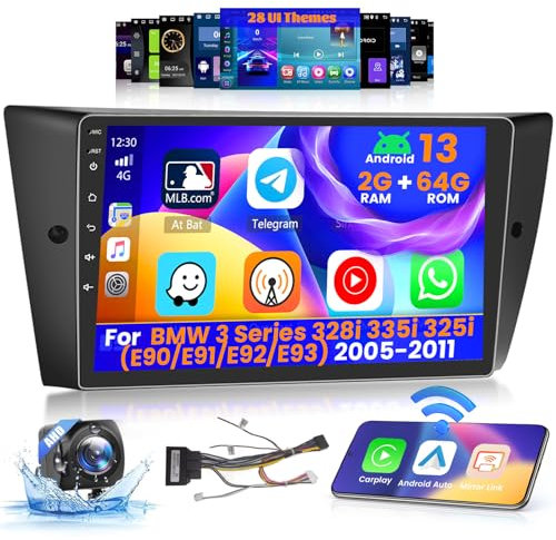 Inefala 2+64G Radio per BMW 3 Series 328i 335i 325i (E90/E91/E92/E93) 2005-2011 Android 15 Soporta Wireless CarPlay Android Auto, 9'' Schermo per Auto con Bluetooth Radio con WIFI GPS SWC Retrocamera