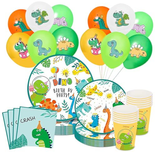 Dinosaur Birthday Party Decorations Dinosaur Paper Plates Cups And Napkins Sets, Party Tableware Kids Party Plates Dinosaur Balloons Party Supplies Dinosaur Party Plates Cups And Napkins Disposable