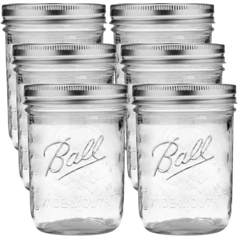 Ball Wide Mouth Glass Mason Jars with Lids and Bands, Used for Canning, Pickling, Juice, Jam, Jelly, Pint Size 16 Ounce (Pack of 6)