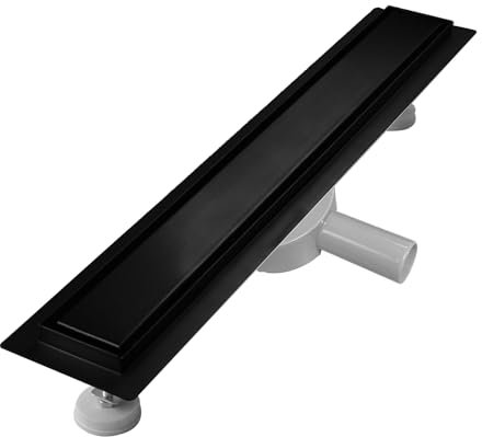 sunrik Duschrinne 80 cm, Schwarz Befliesbar Duschrinne extra flach, Edelstahl Bodenablauf Komplettset mit 360°Siphon Haarsieb
