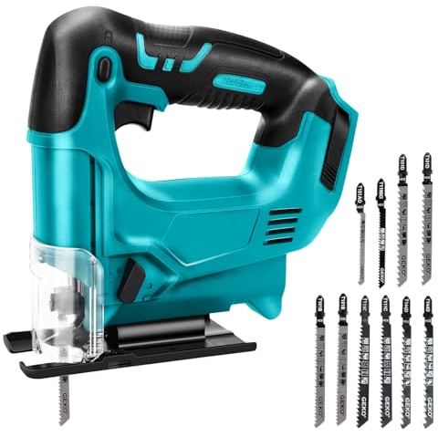 Akku Stichsäge für Makita 18V Lithium-Akku, Elektro-Stichsäge mit 10 Stichsägeblatt, Arretierung und stufenlosem Geschwindigkeitsschalter, für Holz, PVC, Sperrholz und Metall (ohne Akku)