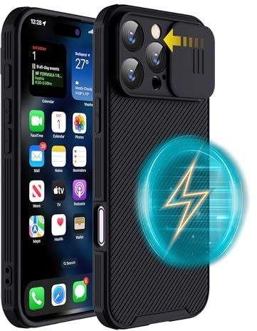 Hitaoyou for iPhone 16 Pro Case Compatible with Magsafe, iPhone 16 Pro Camera Protection Case [Support Wireless Charging] with Slide Lens Cover,Slim Magnetic Case for iPhone 16 Pro Black