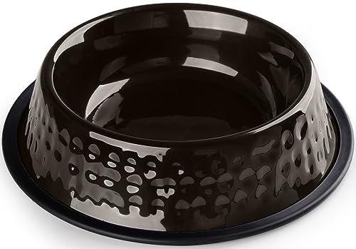 StilGut Juego de 2 cuencos de comida para perros de aluminio de 1,9 l para perros grandes, comedero de agua, juego de 2 unidades, color negro y plateado