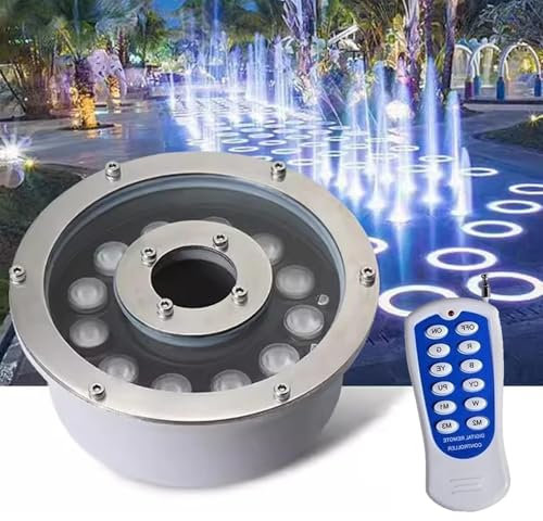 QICBYING RGB Unterwasserleuchten - LED Ringbrunnen, Strahler für Pool mit eingebautem Brunnen Wasserdicht IP68, Farblandschaftsleuchten aus Edelstahl 12/24 V (15 W (12 V))