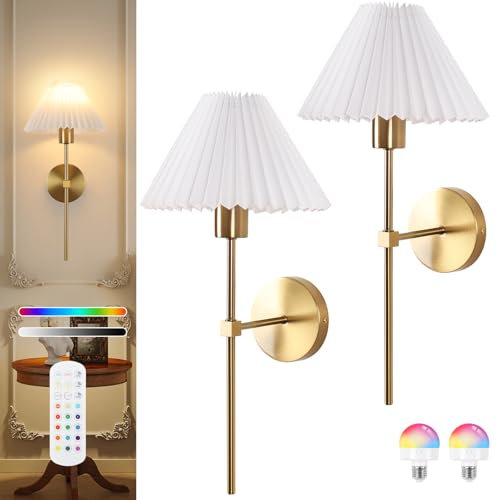 EIDEARAY Battery Operated Wall Lights,Rechargeable Wall Lights with 5000mAh Dimmable Detachable Charging Light Bulb and Remote,Wireless Wall Light for Living Room Bedroom Farmhouse Bedside(2 Pack)