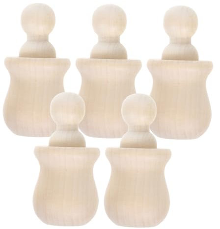 COHEALI 5pcs Doll Wooden Jar Set Toys Paint Your Own Wooden Dolls Peg Doll Wooden Peg People Craft Dolls Unfinished Wood Crafts Wooden Doll Painting Kit Wooden Doll Craft Kit Khaki