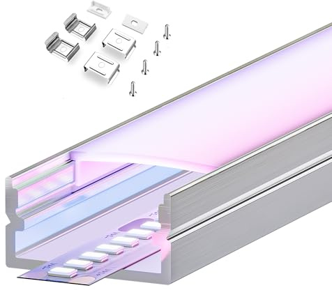 KOSOOM LED U Profil 2m × 10 Stück – Led Schienen Kompatibel mit 5mm/8mm/10mm/12mm/16mm LED Streifen – Hochwertiges Montageprofil mit milchiger Abdeckung
