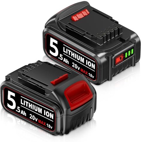 2 Pack 18V 5.5Ah Lithium-ion Battery Replacement for Dewalt 18V Battery Compatible with Dewalt Power Tool DCB200 DCB184 DCB180 DCB181 DCB182 DCB201 DCB200-2
