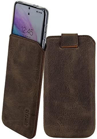 Suncase Leder Tasche kompatibel mit Samsung Galaxy S25 5G Hülle mit ZUSÄTZLICHER Case Handytasche (mit Rückzugsfunktion und Magnetverschluss) in antik-braun