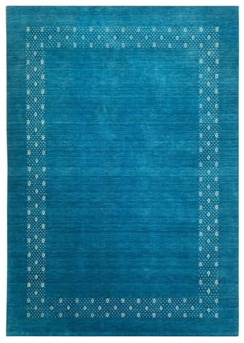 WAWA TEPPICH Handgewebter Wollteppich Blau 120 x 180 cm | Handgewebter Wollteppich aus 100 % Wolle, handgefertigt in Indien