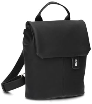 Zwei Kleiner Damenrucksack Mademoiselle.M MR45 Mini-Rucksack 2 Liter klassisch-eleganter Daypack mit Magnet-Verschlussklappe, Reißverschlussfach am Rücken & Schlüsselring (nubuk-black)