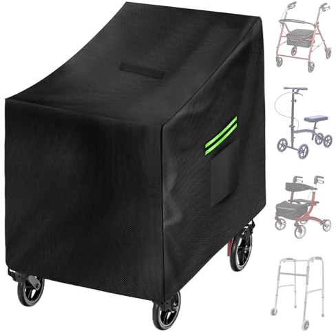 Wasserdichte Rollstuhl Abdeckung, Rollator Abdeckung Wasserdicht, Robuste 420D Rollator Abdeckung, Gefalteten Rollator Zubehör mit Reflektorstreifen handhaben Schnallen und Lüftungsschlitze