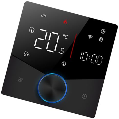 Domary Thermostat Intelligent Wi-Fi, Programmable Hebdomadairement, Commande Vocale, pour la Maison, Chaudière à Gaz, Chauffage, Noir (Chauffage de la chaudière à gaz à eau)