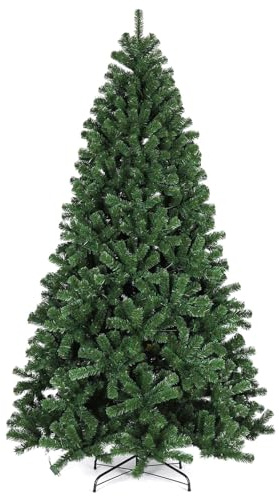 KKTECH Artificial Christmas Tree 7ft Realistic Bushy Green Xmas Tree with Metal Stand, Easy Assembly Foldable Indoor Outdoor Holiday Decoration 1250 Tips (7ft)