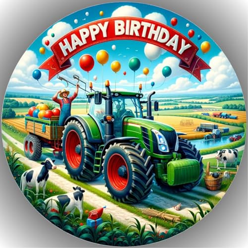 Tortenbild, mit dem Motiv: TRECKER,LANDWIRTSCHAFT,Essbares Foto für Torten, Fondant,Tortenaufleger Ø 20cm TRECKER,LANDWIRTSCHAFT K 1